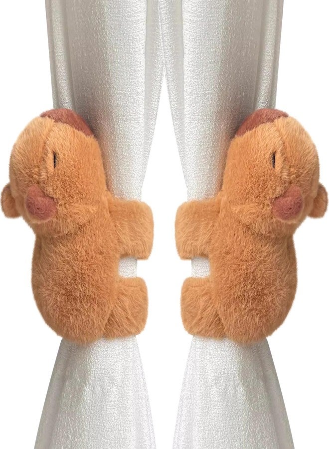 EHERDM 2Pcs Capybara Curtain Buckles Cute Animal Curtain Tiebacks Plush Cotton Curtain Straps Decorative Curtain Drapery Holdbacks Curtain String for Nursery Room Living Room Bedroom Window Decor - Image 1